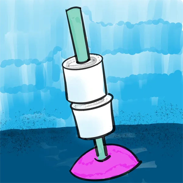 Cartoon: toilet paper threaded on the handle of a plunger