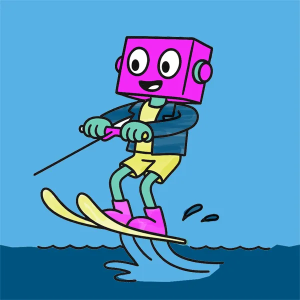 Cartoon: robot jumping over a shark