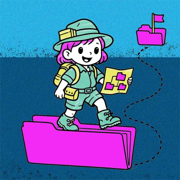 Cartoon: an explorer looking for a file