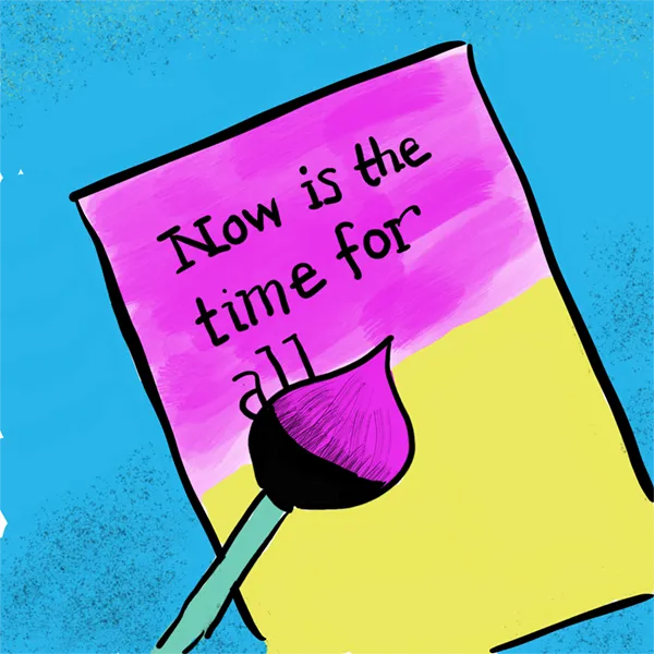 Cartoon: a paintbrush painting a document pink