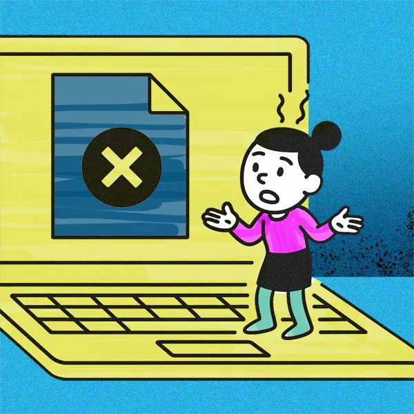 Cartoon: someone frustrated because their file won't open on their computer
