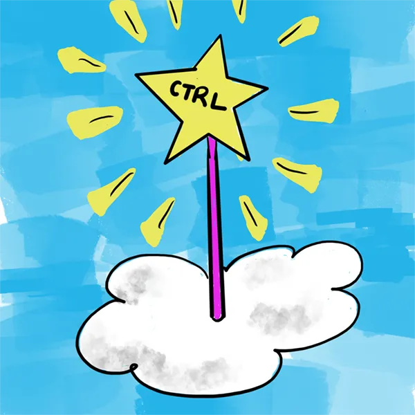 Cartoon: a magic wand that says CTRL, like a hotkey