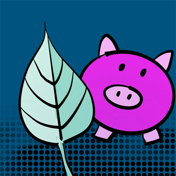 Cartoon: a leaf and a piggy bank