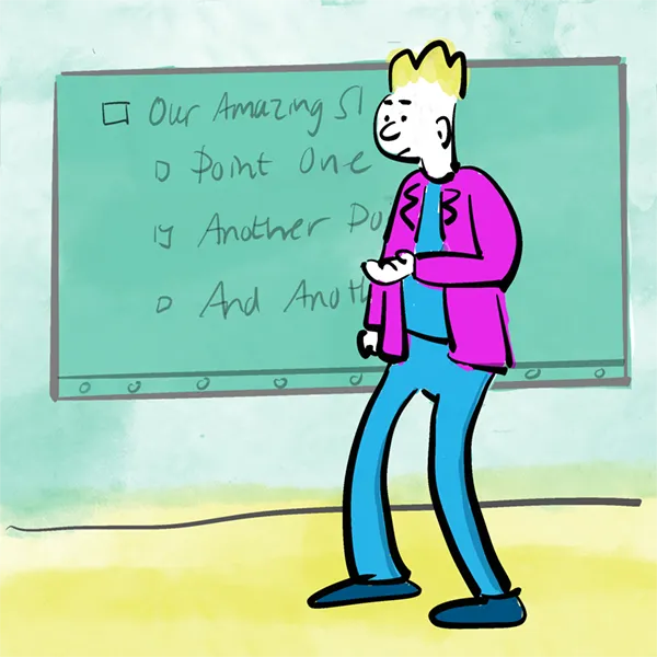 Cartoon: nervous presenter