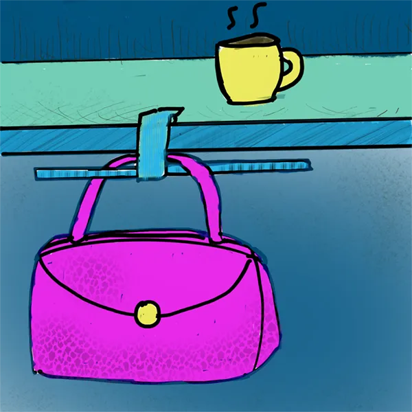 Cartoon: dog eating lunch out of a backpack