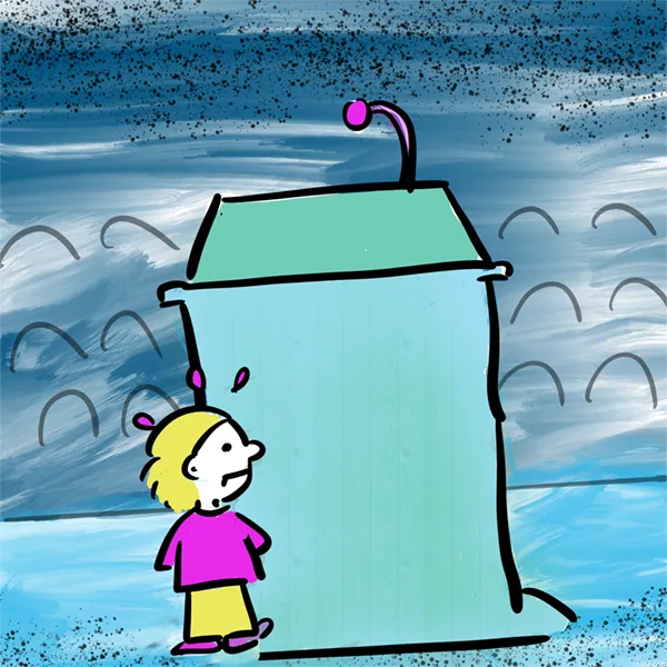 cartoon: small person at large podium