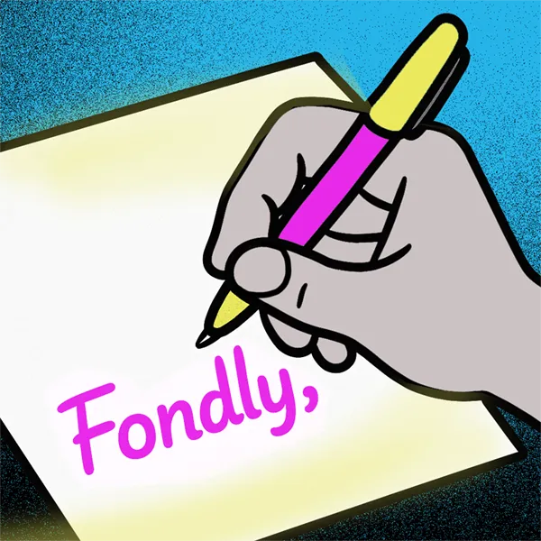 Laboriously signing a thank-you note