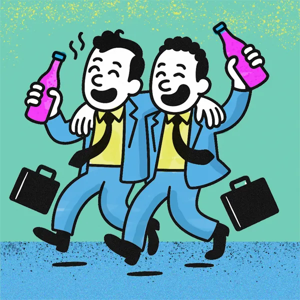 Cartoon: Two drunk people with briefcases
