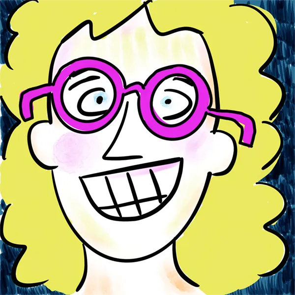 Cartoon - trying on glasses
