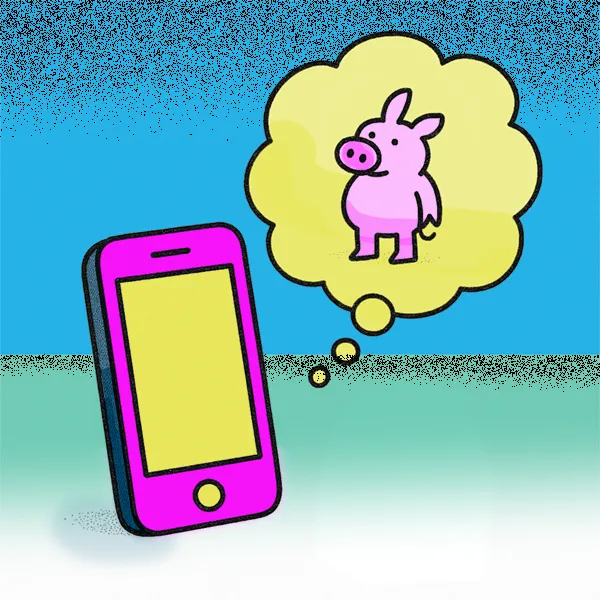 A phone thinking about a pig