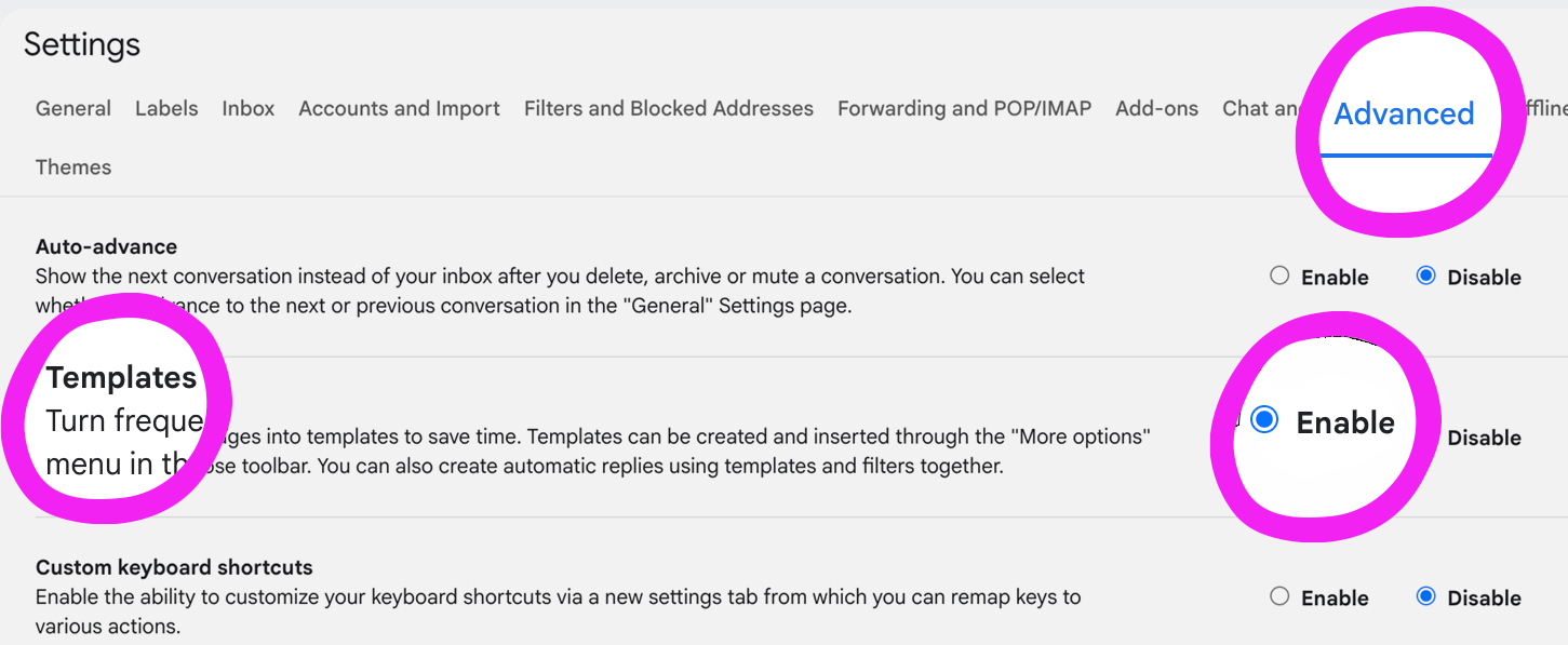 Google email templates screenshot