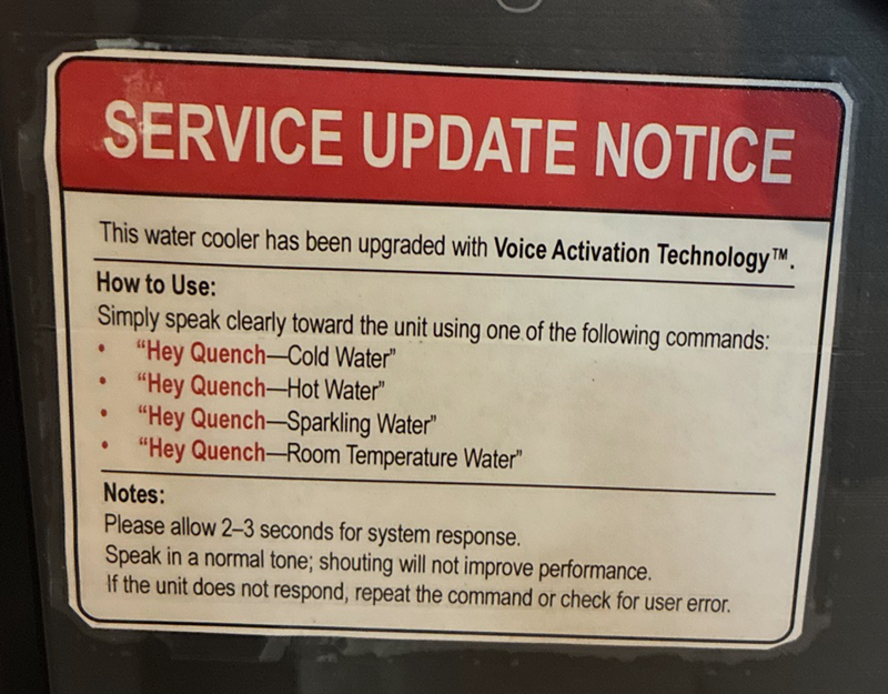 Sticker on water cooler