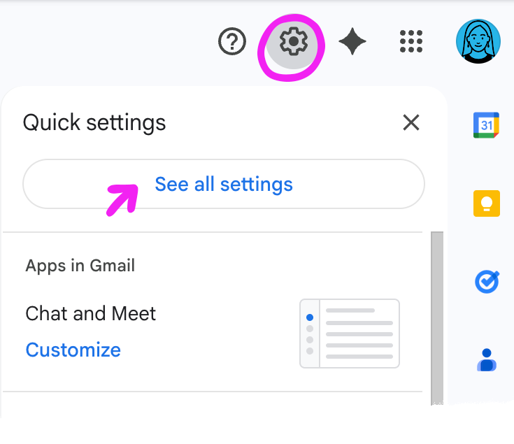 Google email settings screenshot